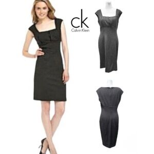 Calvin Klein Charcoal Square Neck Sheath Dress Empire Pleated Bust